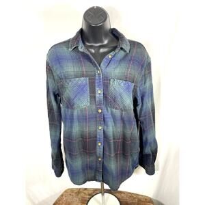 BDG Plaid Flannel Button Up Shirt Blue XS
